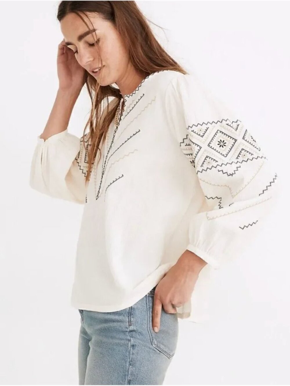 Madewell XS | Embroidered Peasant Top | like new, no flaws! Color- antique cream